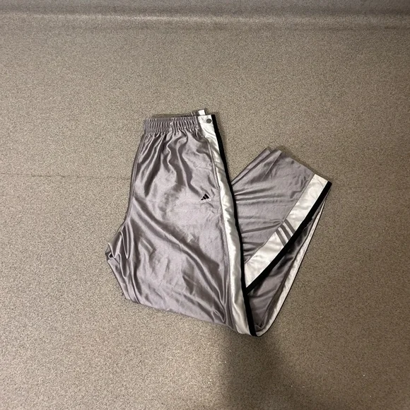 90s Vintage Adidas Baggy Silver Black & White Lined Tear Away Pants - Picture 4 of 7